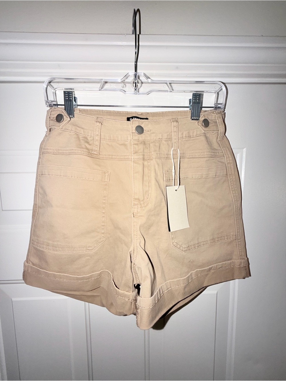 Flamingals Beige High-Rise Women’s Utility Shorts. For Curvy Girls. Sz 2